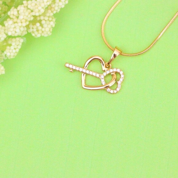 "Rose Gold Heart & Key Pendant with Sparkling Stone Accents, XPPT1862 - Picture 10 of 13